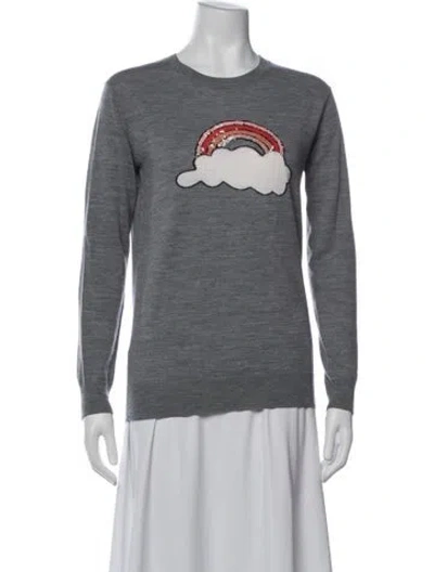 Pre-owned Markus Lupfer Merino Wool Graphic Print Sweater In Grey/pink