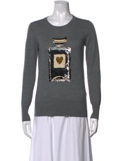 Pre-owned Markus Lupfer Merino Wool Graphic Print Sweater In Grey/pink