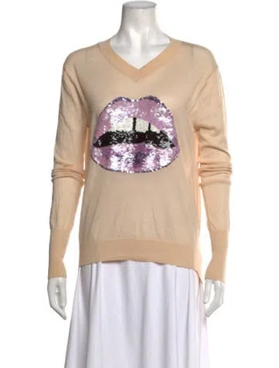Pre-owned Markus Lupfer Merino Wool Graphic Print Sweater In Neutrals