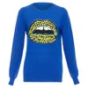 Markus Lupfer Merino Wool Sequin Lip Sweater In Blue