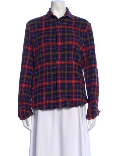 Pre-owned Markus Lupfer Plaid Print Long Sleeve Top In Blue