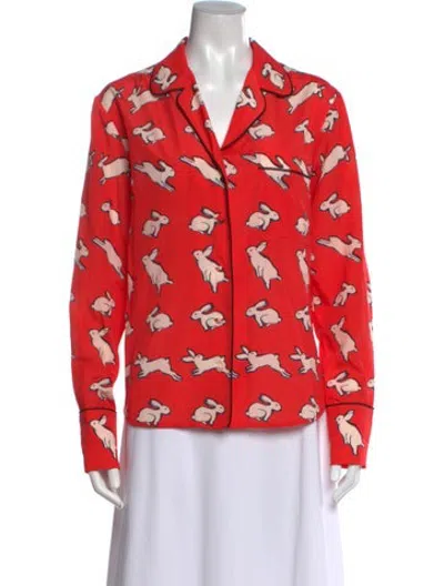 Pre-owned Markus Lupfer Printed Long Sleeve Button-up Top In Orange