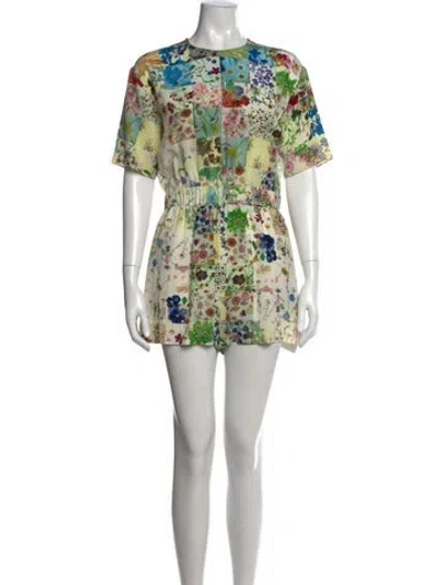 Pre-owned Markus Lupfer Silk Floral Print Romper In Green