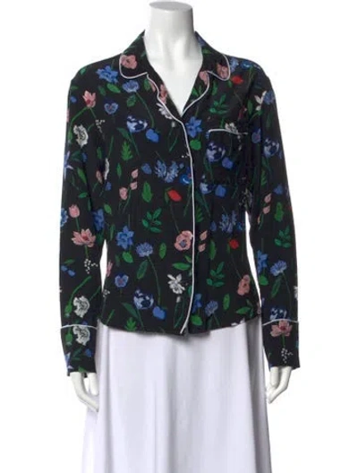 Pre-owned Markus Lupfer Silk Floral Print Top In Black