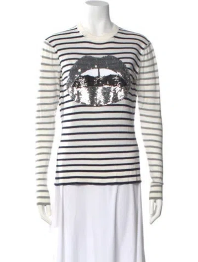Pre-owned Markus Lupfer Striped Crew Neck Sweater In White