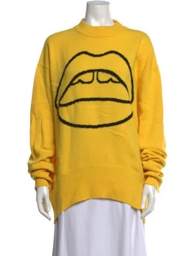 Pre-owned Markus Lupfer Virgin Wool Graphic Print Sweater In Yellow