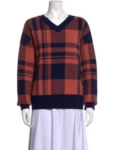 Pre-owned Markus Lupfer Virgin Wool Plaid Print Sweater In Pink