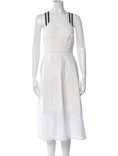 Pre-owned Markus Lupfer V-neck Midi Length Dress In White