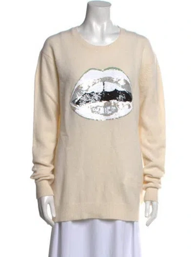 Pre-owned Markus Lupfer Wool Graphic Print Sweater In White