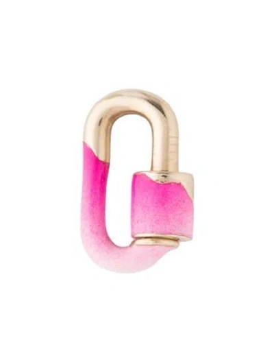 Pre-owned Marla Aaron 14k Peony Enamel Chubby Babylock In Pink