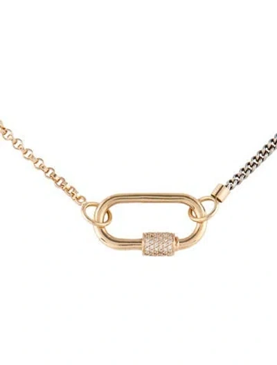 Pre-owned Marla Aaron Diamond Stoned Medium Lock W/mixed Up Half & Half Chain Necklace, 17" In Multicolor
