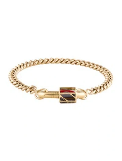 Pre-owned Marla Aaron Fordite Chubby Medium Lock Heavy Curb Chain Bracelet, 6.25" In Multi