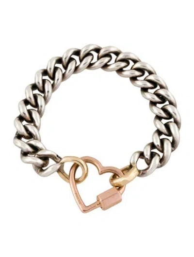 Pre-owned Marla Aaron Heavy Curb Bracelet & 14k Heartlock Charm, 5.25" In Multi