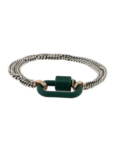 Pre-owned Marla Aaron Rubber Chubby Medium Lock W/ Two-tone Not So Heavy Curb Chain Bracelets, 6.5" In Green