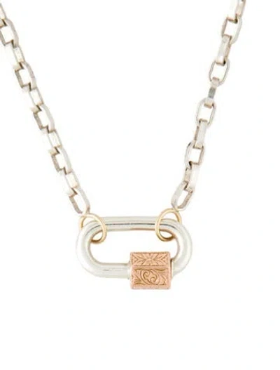 Pre-owned Marla Aaron Two-tone Embossed Chain & Lock Necklace, 18" In Multi
