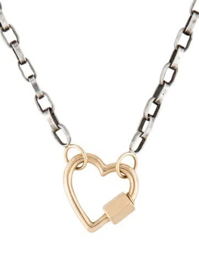 Pre-owned Marla Aaron Two-tone Heart Lock On Biker Chain Necklace, 16.5" In Multi