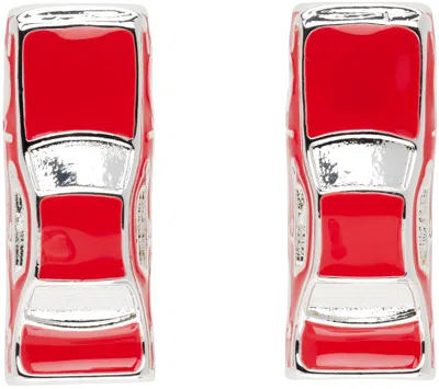 Marland Backus Silver & Red Traffic Jam Earrings
