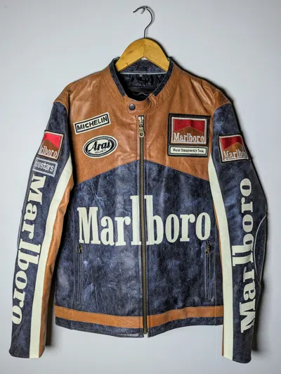 Pre-owned Marlboro Leather Jacket Vintage Streetwear In Black