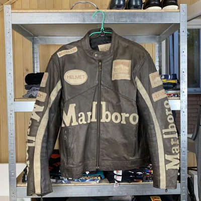 Pre-owned Marlboro X Racing Leather Marlboro 90's Moto Racing Jacket Ferrari Formul In Brown