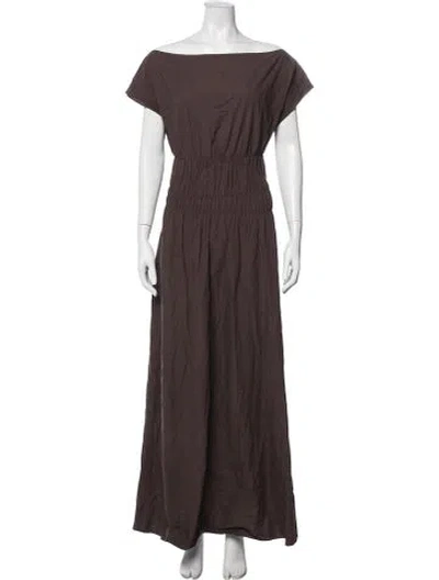 Pre-owned Marle Off-the-shoulder Long Dress In Brown