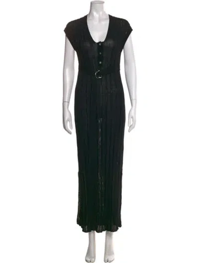 Pre-owned Marle V-neck Long Dress In Black