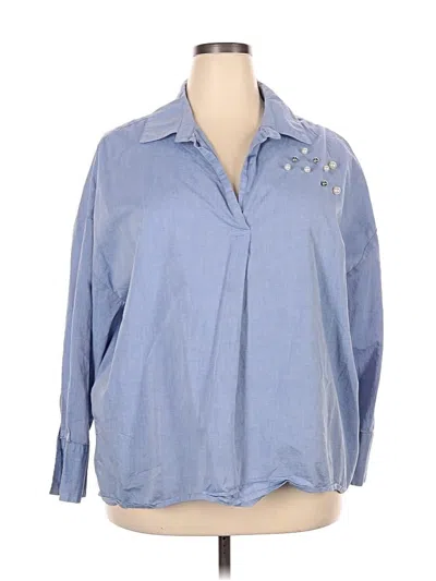 Pre-owned Marled By Reunited 3/4 Sleeve Button Down Shirt In Blue