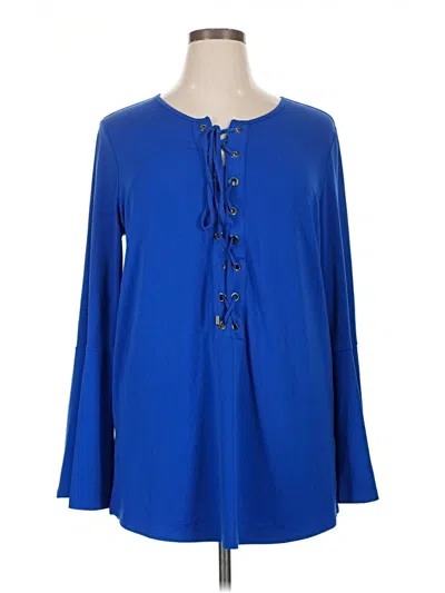 Pre-owned Marled By Reunited Long Sleeve Blouse In Blue