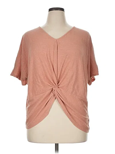 Pre-owned Marled By Reunited Short Sleeve Top Tan Keyhole Neckline Tops