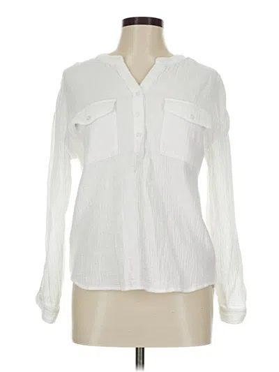 Pre-owned Marled Essentials Long Sleeve Blouse In White