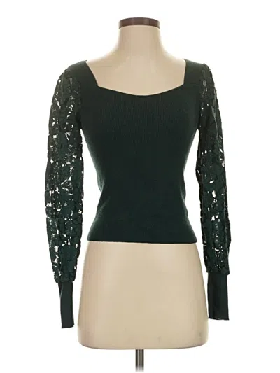 Pre-owned Marled Long Sleeve Top Green Sweetheart Neckline Tops