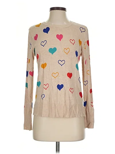 Pre-owned Marled Long Sleeve Top Tan Hearts Pattern Turtleneck Tops