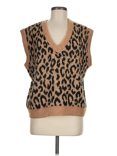 Pre-owned Marled Sleeveless Top Brown V-neck Tops