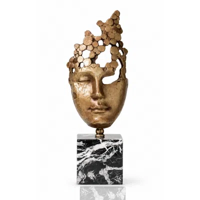Marleth Abstract Face Sculpture Yellow Gold Decorative Bust
