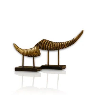 Marleth Black / Brown Aged Bronze Ivory Tusks Decor, Set Of Two In Multi