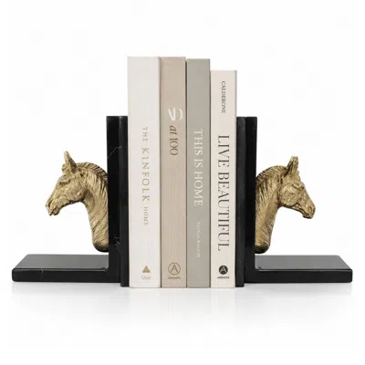 Marleth Black / Gold Horse Head Bookends Set Two In Black/gold