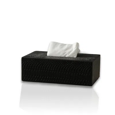 Marleth Black Leather Tissue Box & Croc-embossed Rectangular Design