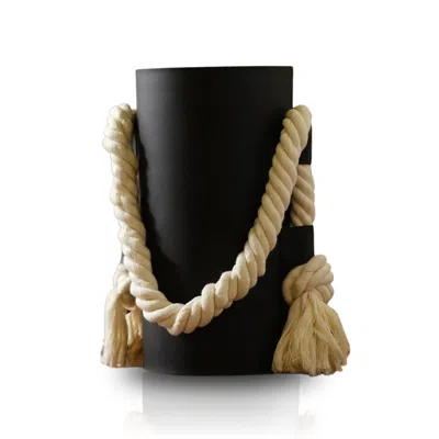 Marleth Black Leather Wrapped Vase With Nautical Rope Accents – Modern & Refined
