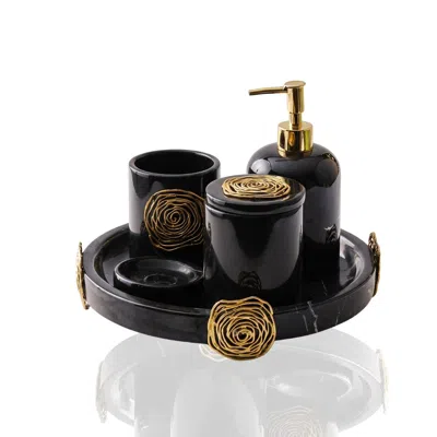Marleth Black Marble Bathroom Accessories Set – Five Piece Vanity Set
