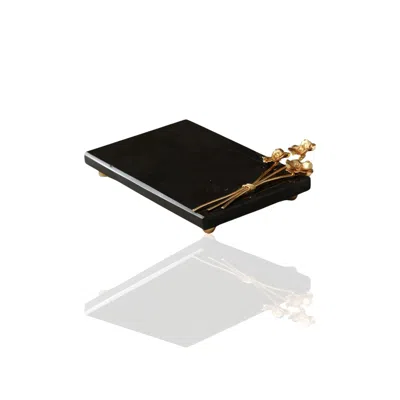 Marleth Black Marble Rectangular Serving Board With Gold Floral Detail