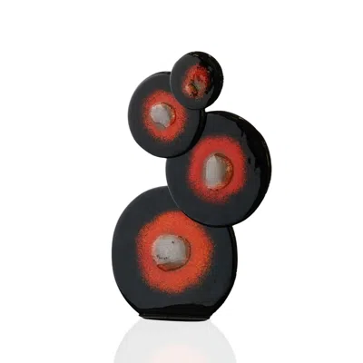 Marleth Black / Red Midnight Ember Glass Bubble Sculptural Decor In Multi