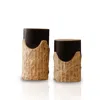 Marleth Black Set Of Two Travertine Vases For Interior Display Beige Stone & Brown Leather Detail