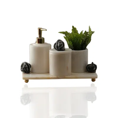 Marleth Black / White Black Glass Knot Marble Bathroom Set & Handcrafted Four-pieces In Multi
