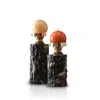 Marleth Black / White Set Of Two Carved Black Marble & Brass Candle Holders