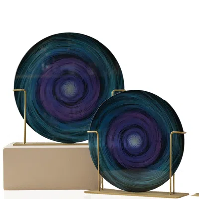 Marleth Blue Midnight Rainbow Spiral Glass Decorative Plates Set