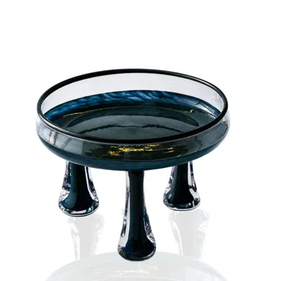 Marleth Blue Teal Footed Glass Cake Stand