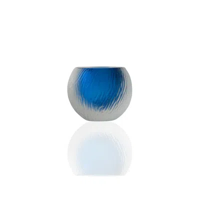 Marleth Blue / White Murano Colored Glass Sphere Vase With Etched Line Detail – Cobalt Blue Core In Multi