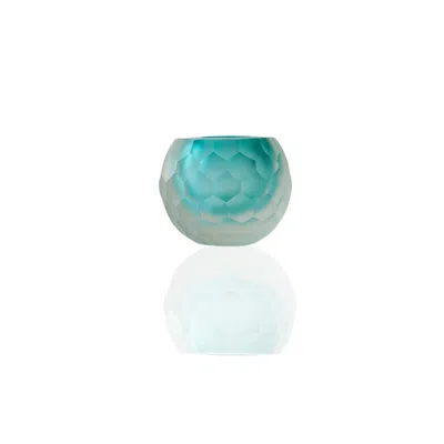 Marleth Blue / White Murano Colored Glass Sphere Vase With Honeycomb Detail – Aqua Blue Core In Multi