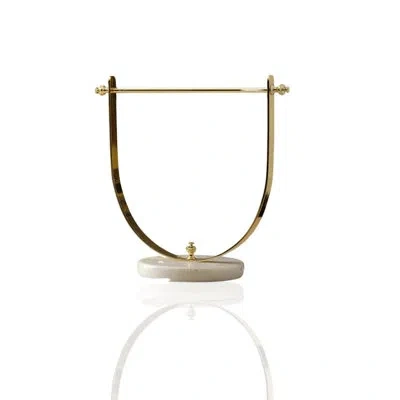 Marleth Brass Arched Towel Holder – Gold With White Marble Base