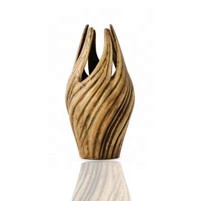 Marleth Brown Abstract Gold Ceramic Vase With Sculptural Twist Design