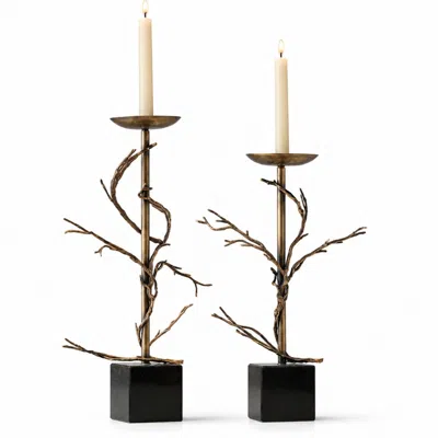 Marleth Brown Branch Pillar Candle Holder Set